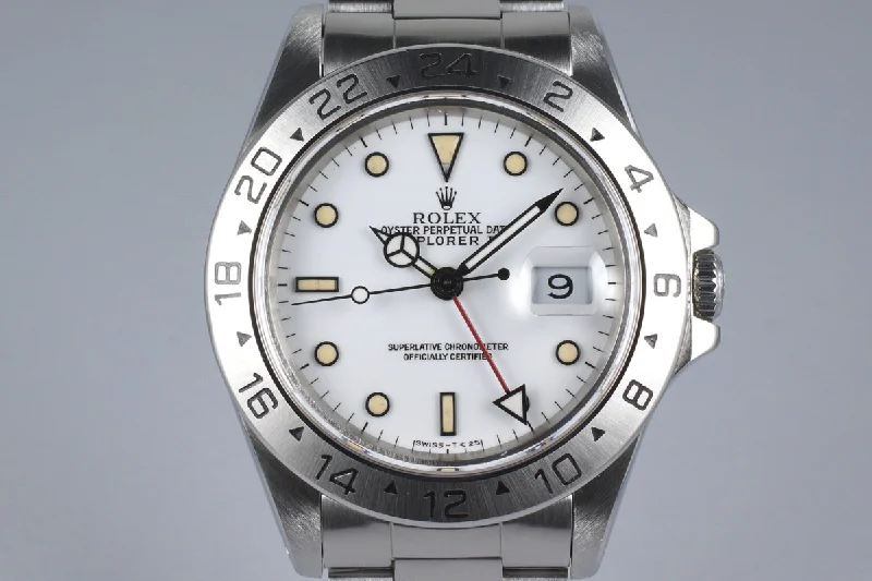 Best men’s watches with metal mesh bands for a contemporary and stylish design-1991 Rolex Explorer II 16570 White Dial