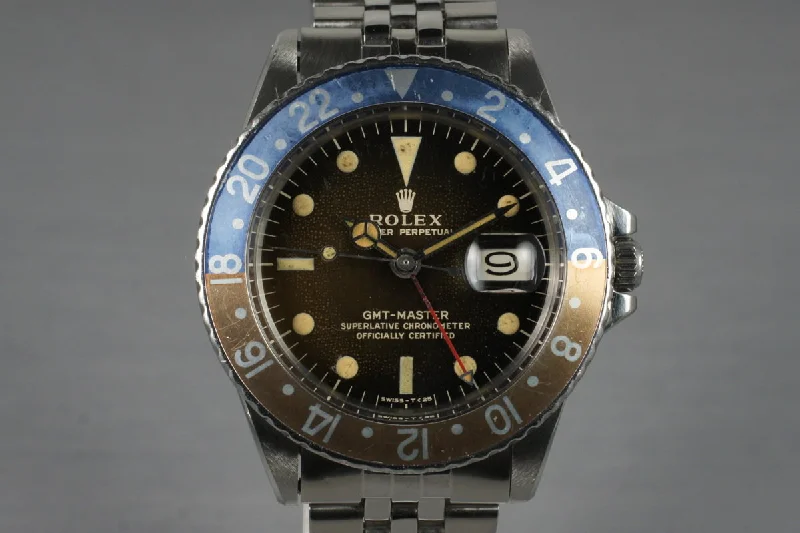 Men’s watches with sporty designs and silicone straps for comfort and performance-1966 Rolex GMT 1675 Glossy Gilt Dial with Box and Papers