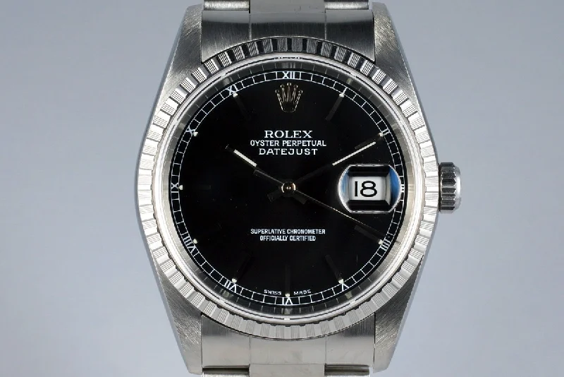 Best men’s watches with rotating bezels for timing and dive-related functions-2002 Rolex DateJust 16220 Black Dial with Box and Papers