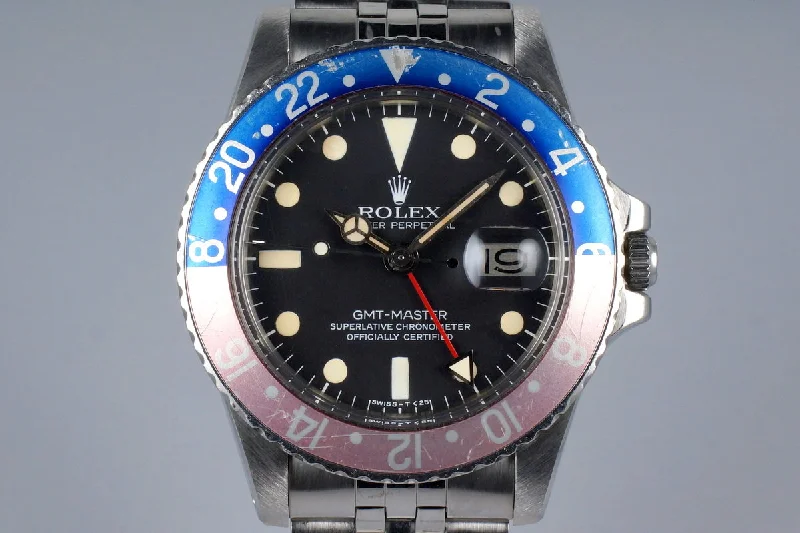 Men’s watches with sapphire glass for scratch resistance and clear visibility in all conditions-1978 Rolex GMT 1675