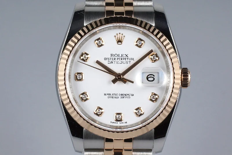 Best men’s watches with fine leather straps for luxury style and sophisticated appeal-2015 Rolex Two Tone Rose Gold DateJust 116231 Factory White Diamond Dial with Box and Papers