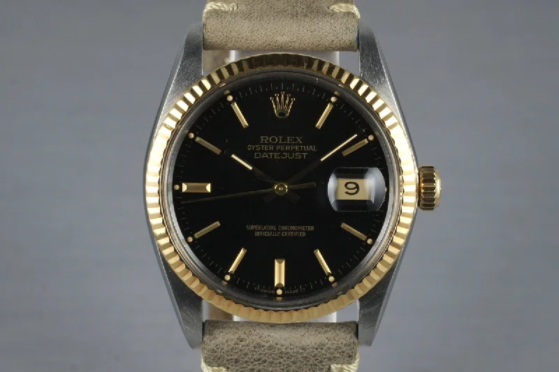 Men’s watches with mesh metal bands for a sleek, modern look and comfortable fit-1978 Rolex Two Tone DateJust 16013 with Black Dial