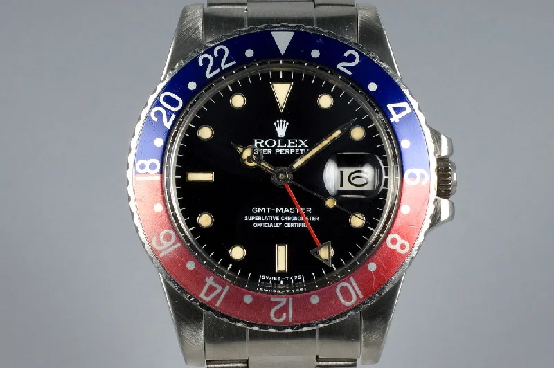 Men’s watches with leather straps and minimalist faces for a refined, modern appearance-1984 Rolex GMT 16750 No-Date Spider Dial