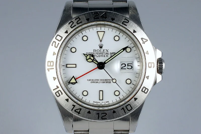 Best men’s watches with military-inspired designs for a rugged and functional look-1995 Rolex Explorer II 16570 White Dial