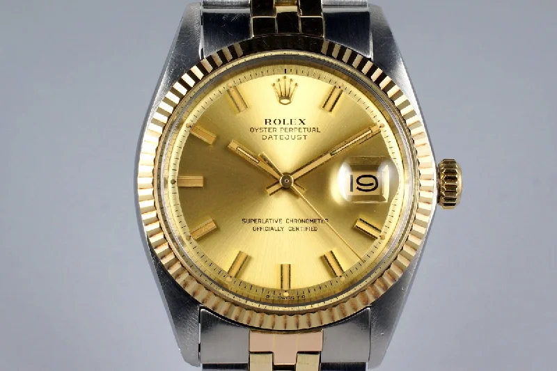 Best men’s watches with solar-powered technology for eco-friendly and self-sustaining timepieces-1972 Rolex Two Tone Datejust 1601 Champagne 'Wide Boy' Sigma Dial