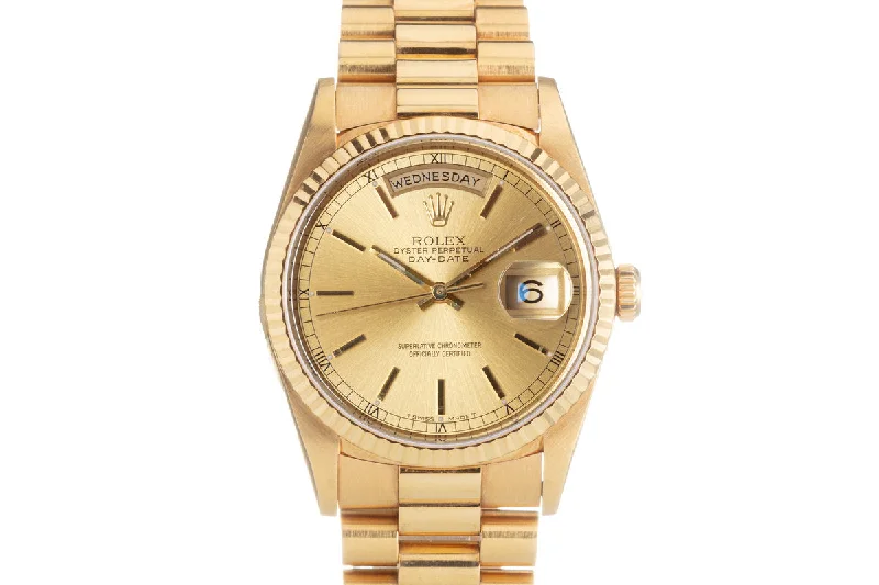 Best men’s watches with Swiss-made movements for precision and high-quality craftsmanship-1995 Rolex Day-Date 18238 Champagne Stick Dial with Roman Numeral Track Ring & Papers