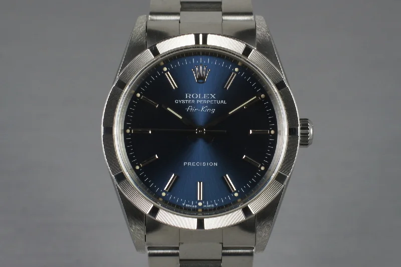 Best men’s watches with luminous hands and markers for easy reading in low light-1997 Rolex Air-King 14010 Blue Dial