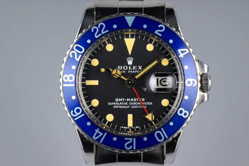 Best men’s watches with ceramic bands for a scratch-resistant, sleek, and modern look-1972 Rolex GMT 1675 Blueberry with Box and Papers