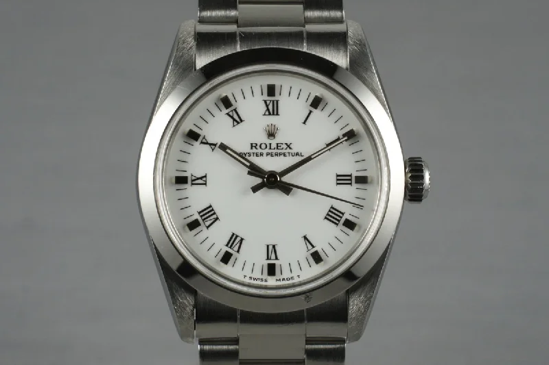 High-end men’s watches with automatic movement for accurate timekeeping and craftsmanship-1997 Rolex MidSize Oyster Perpetual 67480 with White Roman Dial