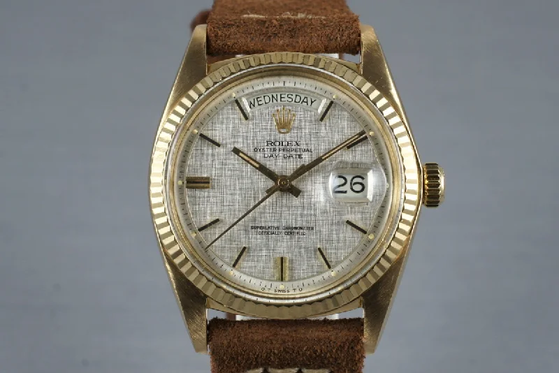 Best men’s watches with engraved details for personalized and custom designs-1972 Rolex YG Day-Date 1803 with Silver Linen Dial