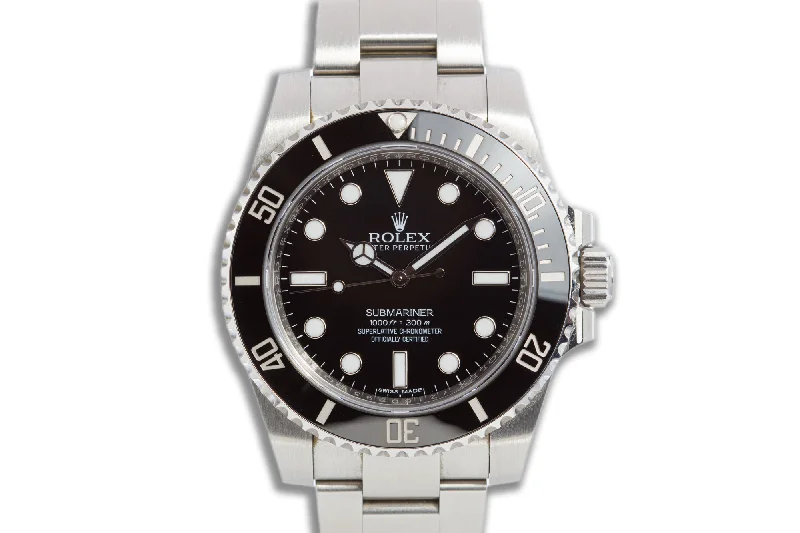 Men’s watches with sapphire glass for scratch resistance and clear visibility in all conditions-2017 Rolex Submariner 114060 No-Date with Box & Card