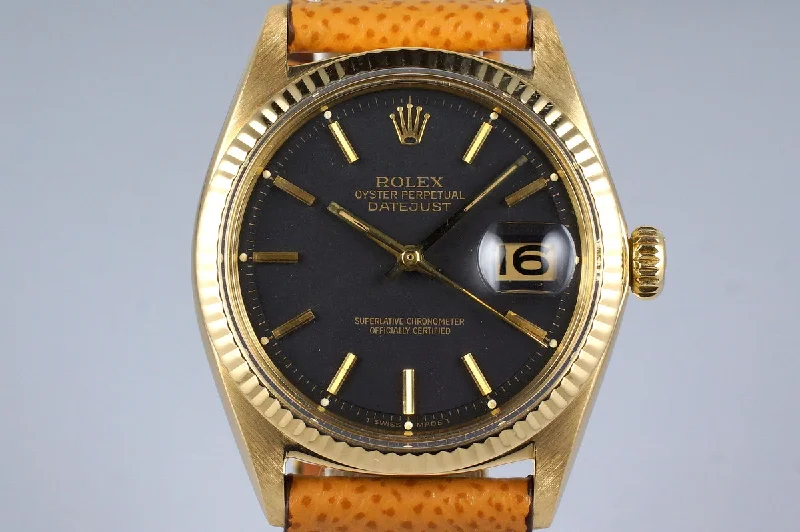 Men’s watches with automatic movements for self-winding and reliable timekeeping-1964 Rolex YG DateJust 1601 Matte Black Gilt Service Dial