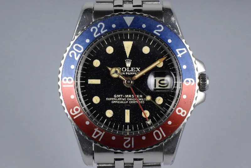 Men’s watches with sporty designs and silicone straps for comfort and performance-1963 Rolex GMT 1675 PCG Gilt UNDERLINE Dial with RSC Papers