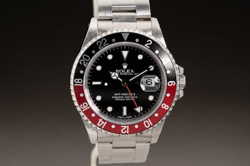 Men’s watches with mesh metal bands for a sleek, modern look and comfortable fit-1999 Rolex 16710 GMT Master II Coke Bezel