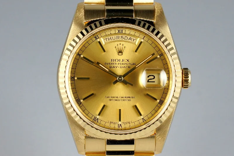 Men’s watches with elegant finishes and polished cases for a refined and classic look-1991 Rolex YG Day-Date 18238 Champagne Dial