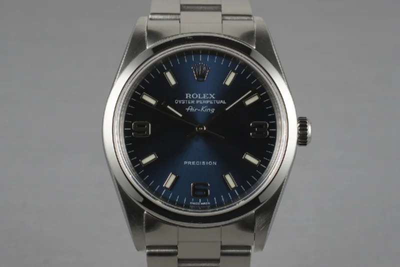 Men’s watches with stylish mesh bands for an elegant yet modern accessory-2001 Rolex Air-King 14000M with Blue 3-6-9 Dial