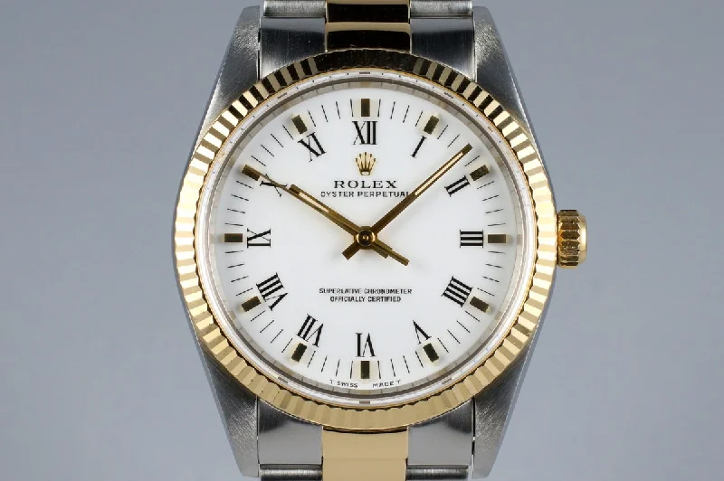 High-end men’s watches with automatic movement for accurate timekeeping and craftsmanship-1994 Rolex Two Tone Oyster Perpetual 14233 White Roman Dial