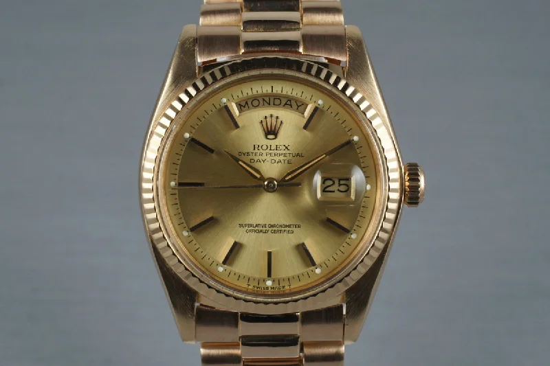 Men’s watches with bold designs and bright colors for a fun and unique style-1972 Rolex 18K Rose Gold Day-Date 1803