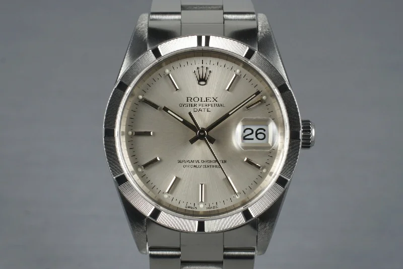 Best men’s watches with a retro design for a vintage-inspired look and feel-2001 Rolex Silver Dial Date 15210 with Box & Papers