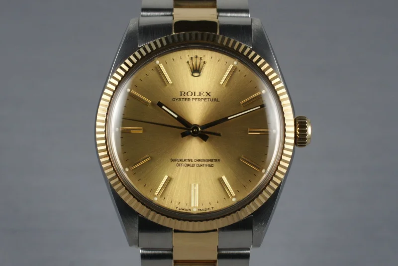 Best men’s watches with solar-powered movements for energy efficiency and eco-friendliness-1988 Rolex Two Tone Oyster Perpetual 1005 with Box and Papers