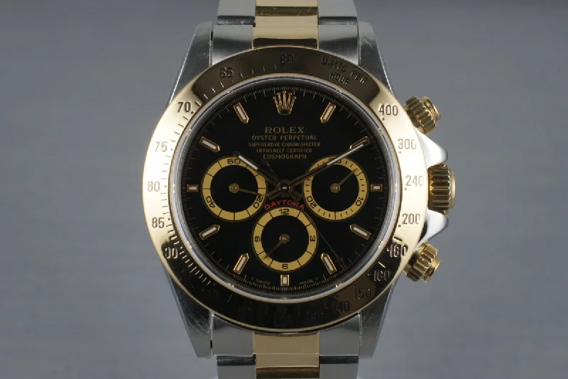 Men’s watches with elegant finishes and polished cases for a refined and classic look-1995 Rolex Two Tone Zenith Daytona 16523 with Box and Papers