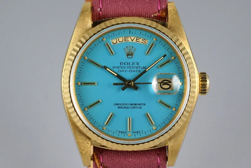 Men’s watches with diamond accents for a luxury touch and elegant statement-1979 YG Day-Date 18038 Baby Blue Stella Dial