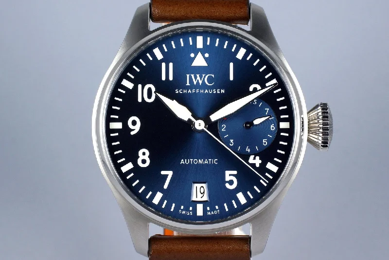 Best men’s watches with custom engravings for unique gifts or personalized messages-2016 IWC Big Pilot IW5009 Blue Dial with Box and Papers