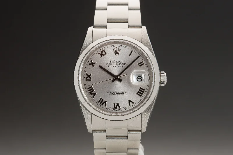 Men’s watches with high-tech materials like ceramic and titanium for durability and strength-2003 Rolex St/St Datejust 16200 Silver Roman Dial with Papers