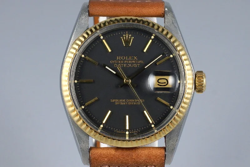 Best men’s watches with a minimalist design that pairs well with both casual and formal attire-1972 Rolex Two Tone DateJust 1601 Matte Black Dial with RSC Papers