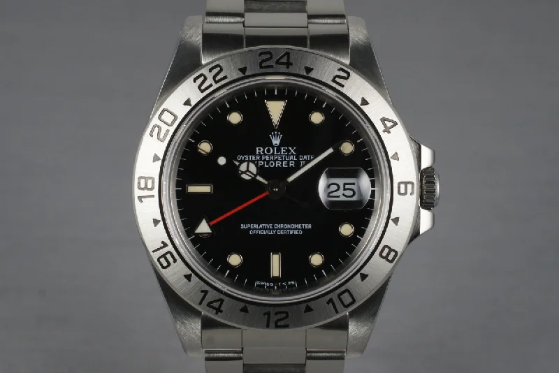 Best men’s watches with sleek black dials for a modern and stylish appearance-1991 Rolex Explorer II 16570 Black Dial with Box and Papers