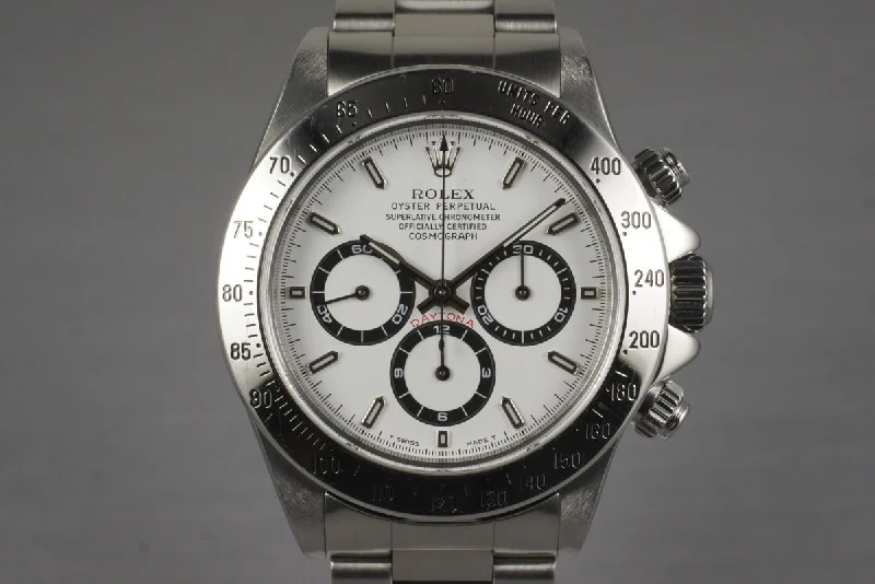 Best men’s watches for professional settings with sleek stainless steel cases and classic designs-1997 Rolex SS Zenith Daytona 16520 White Dial with Box and Papers