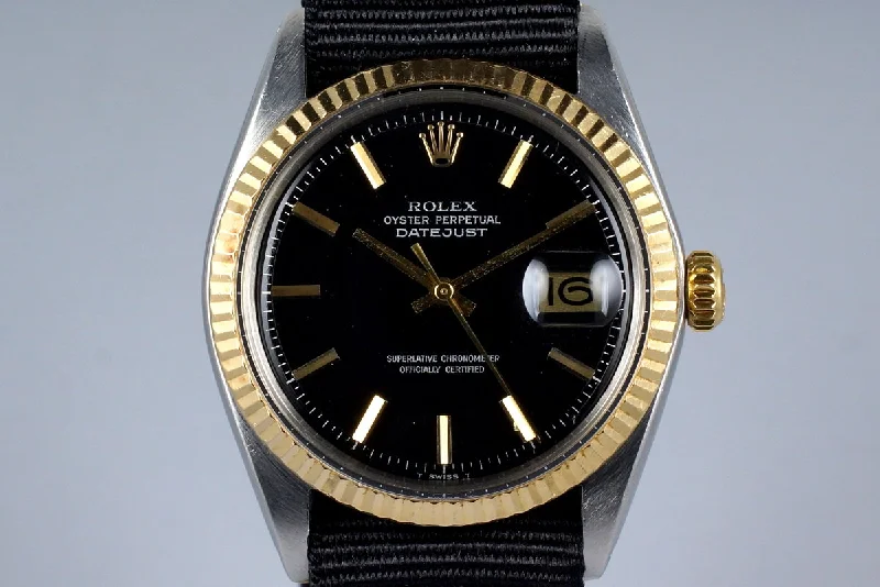 Best men’s watches with engraved details for personalized and custom designs-1968 Rolex Two Tone Datejust 1603 Glossy Black Dial