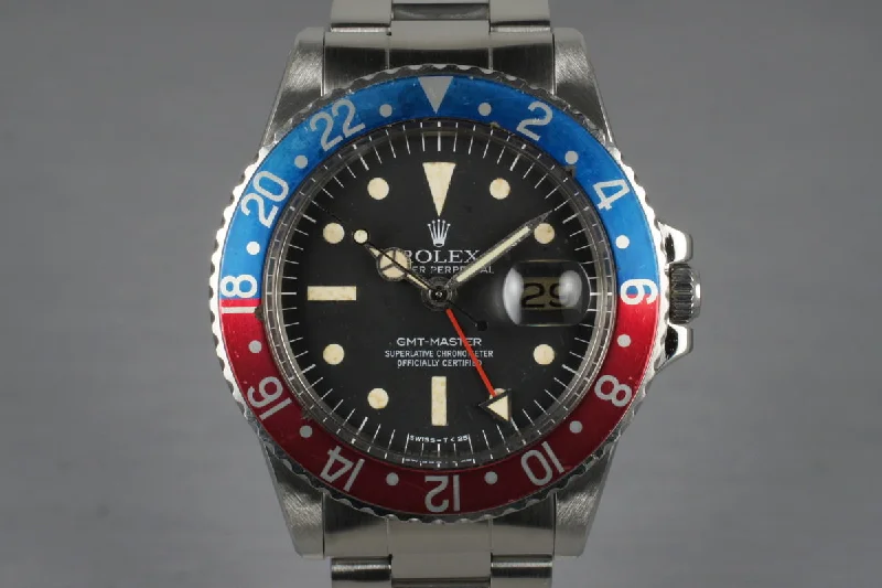 Waterproof men’s watches for diving and water sports with high water resistance ratings-1978 Rolex GMT 1675 Radial Dial with Box and Papers