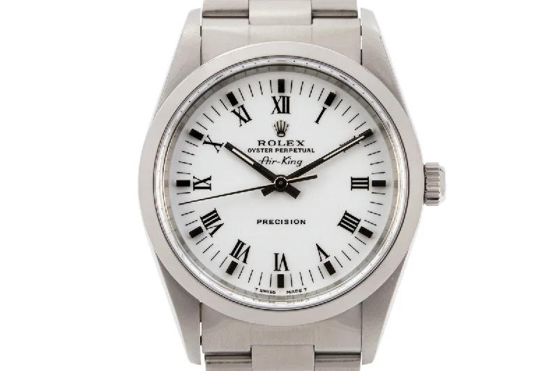 Best men’s watches for formal wear with leather straps and classic designs-1996 Rolex Air-King 14000 White Roman Dial