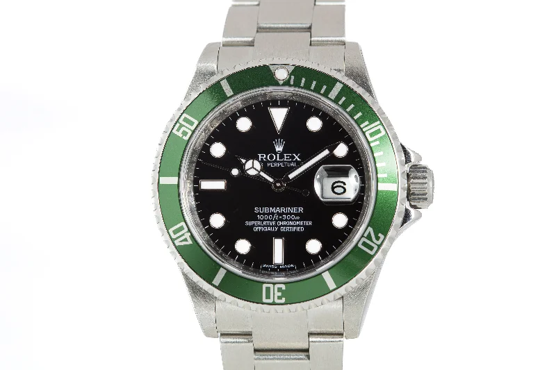 Men’s watches with rubber straps for comfort and durability during workouts and sports-2008 Rolex Green Anniversary Submariner 16610LV Box, Card, Booklets, Hangtag