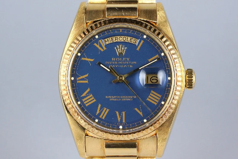 Men’s watches with retro digital dials for nostalgia and high-tech functionality combined-1975 Rolex YG Day-Date 1803 Matte Blue Buckley Dial