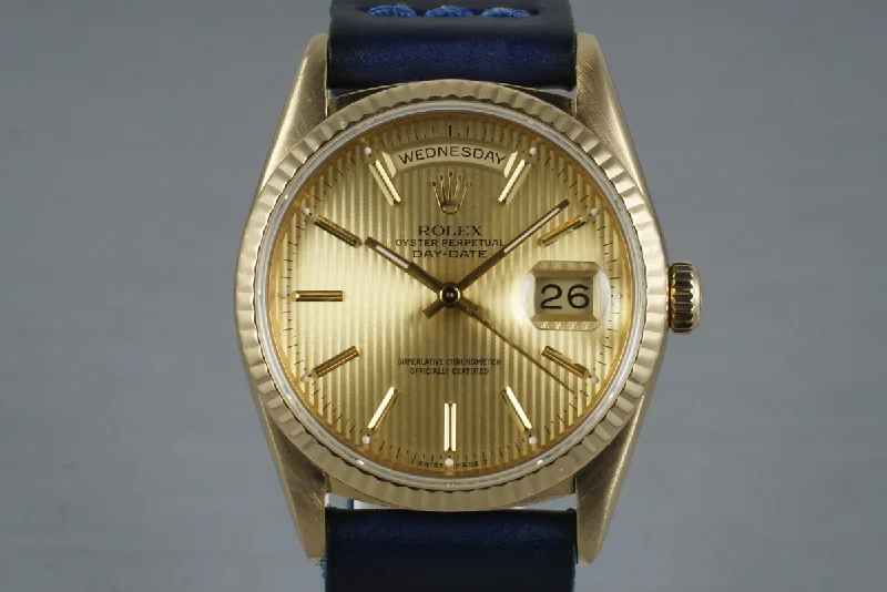 Best men’s watches with bold, oversized cases for a statement-making accessory-1990 Rolex YG Day-Date 18238 Tapestry Dial with Box and Papers