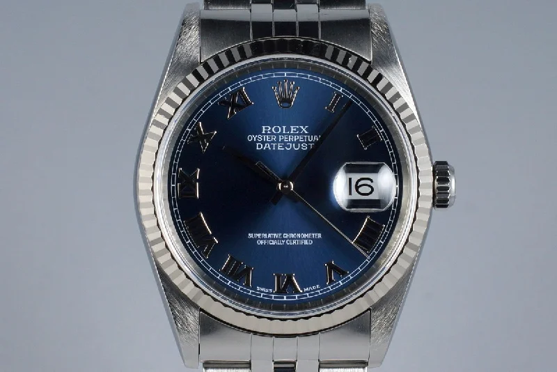 Best men’s watches with chronograph complications for athletes and time-tracking enthusiasts-2001 Rolex DateJust 16234 Blue Roman Dial