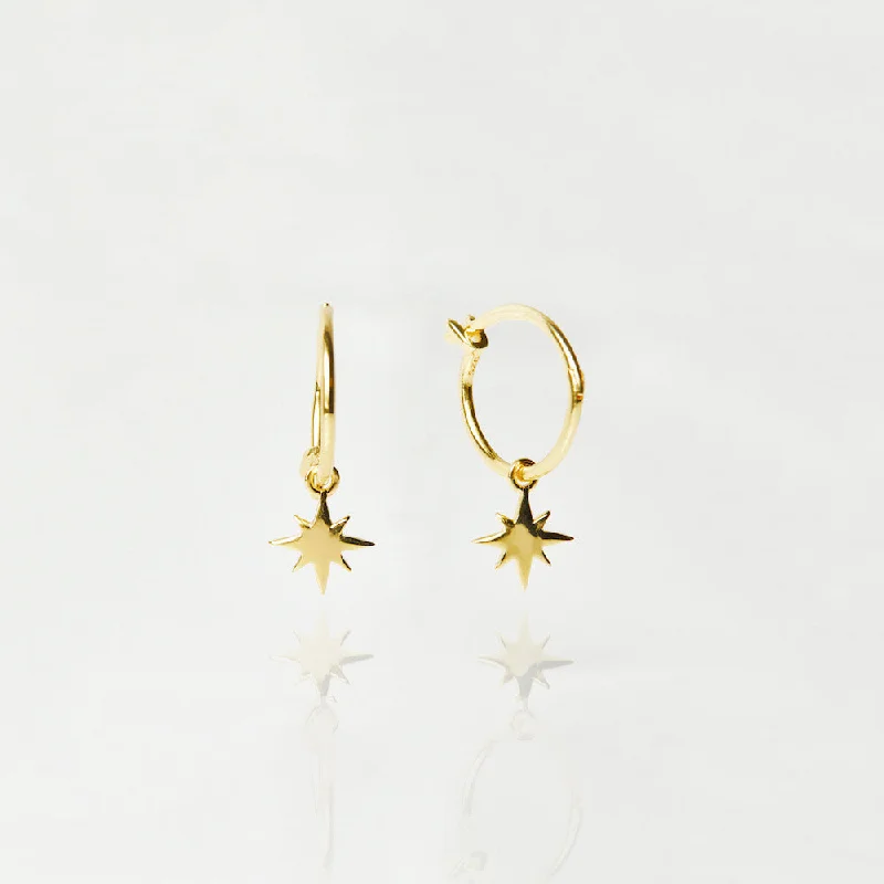 Hoop earrings with resin accents for a bold and colorful design-Star Charm Hoops In Gold Vermeil