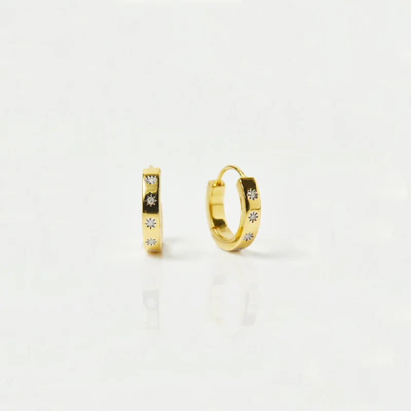 Hoop earrings with satin finishes for a smooth and elegant appearance-Star Set Diamond Huggie Hoops In Gold Vermeil