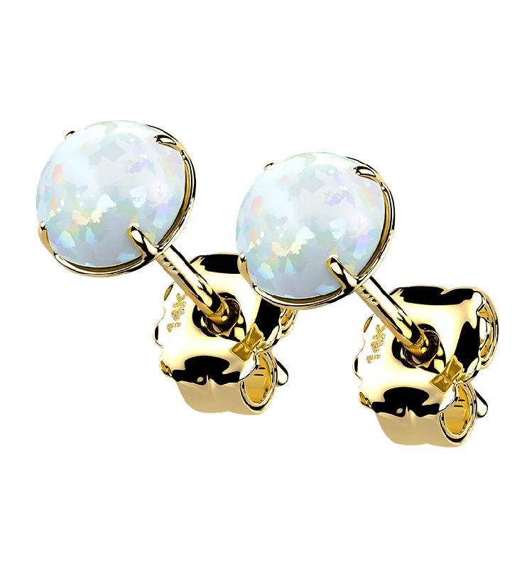 Hoop earrings with spiral designs for a dynamic and fluid look-14kt Gold Prong Set White Opalite Earrings