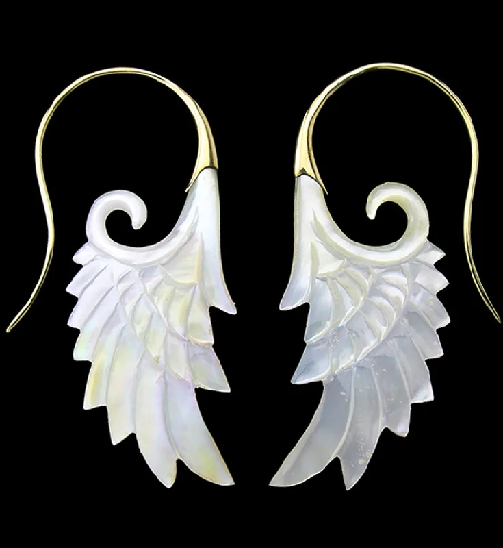 Best hoop earrings with gold for a luxurious and timeless look-18G Wing Brass MOP Hangers / Earrings