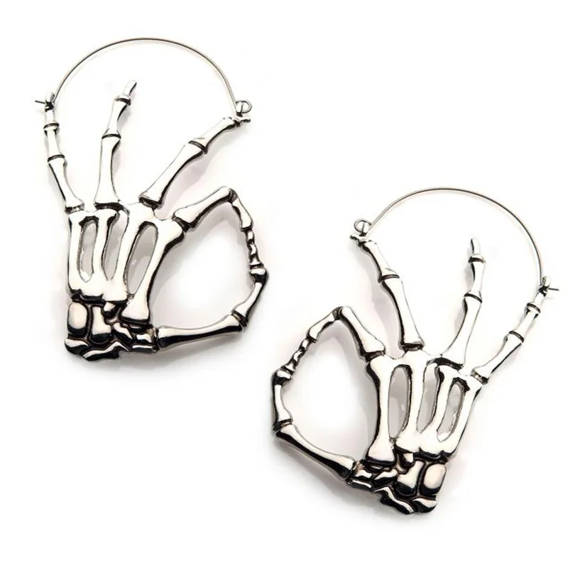 Hoop earrings with multi-tone finishes for a colorful and layered effect-20G A-Okay Skeleton Plug Hoops