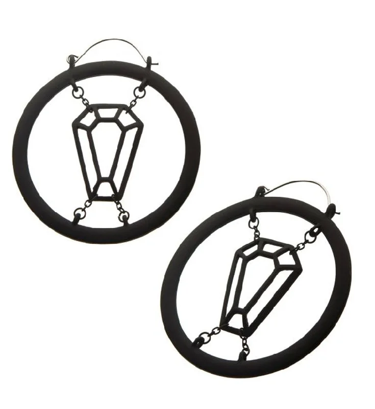 Best hoop earrings with vintage-style detailing for a nostalgic and timeless look-20G Black Chained Coffin Plug Hoops