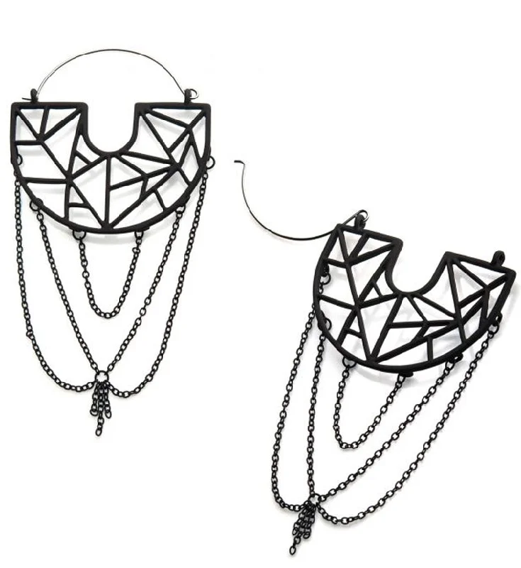 Hoop earrings with oversized designs for a bold, fashion-forward statement-20G Black Semi Geometric Dangle Plug Hoops