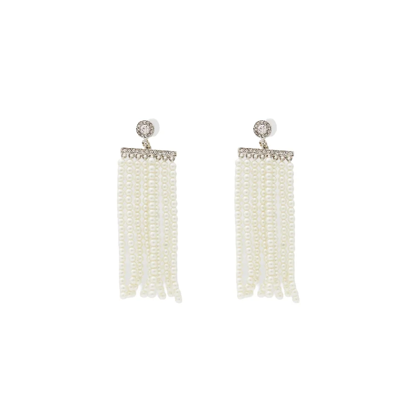 Classic hoop earrings with a thin profile for a sleek and subtle style-Eight Row Pearl Post Earring