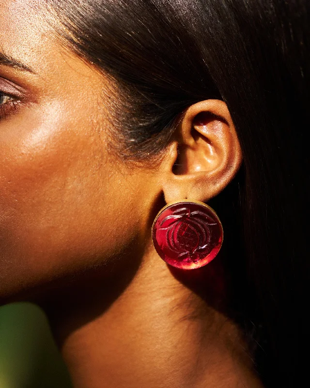 Best hoop earrings with gold for a luxurious and timeless look-Anar Glass Seal Studs Large - Red