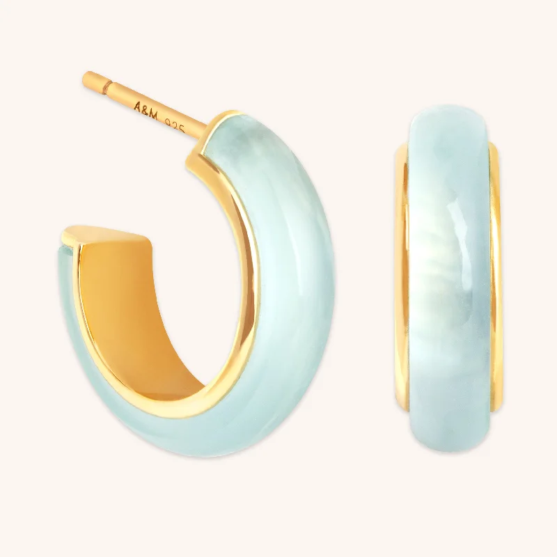 Best hoop earrings with oval shapes for a unique and elongated design-Aqua Chalcedony Carved Dome Hoops in Gold