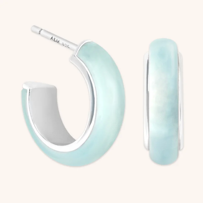 Hoop earrings with oversized designs for a bold, fashion-forward statement-Aqua Chalcedony Carved Dome Hoops in Silver