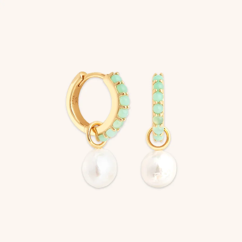 Hoop earrings with snake print designs for an edgy, wild appearance-Aqua & Pearl Charm Huggies in Gold